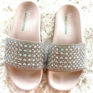 Skechers Pop up Femme glam  rhinestone rose gold pink slides size 6